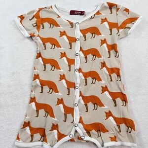 Milkbarn Organic Cotton Fox Print Short Sleeve Romper Beige Orange 3-6 Months